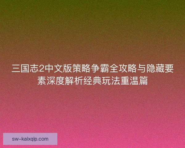 三国志2中文版策略争霸全攻略与隐藏要素深度解析经典玩法重温篇